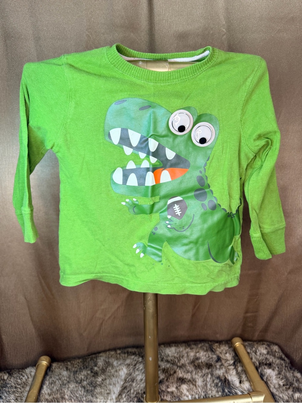jumping beans Bright Green Long-Sleeve Dino Tee with Googly Eyes